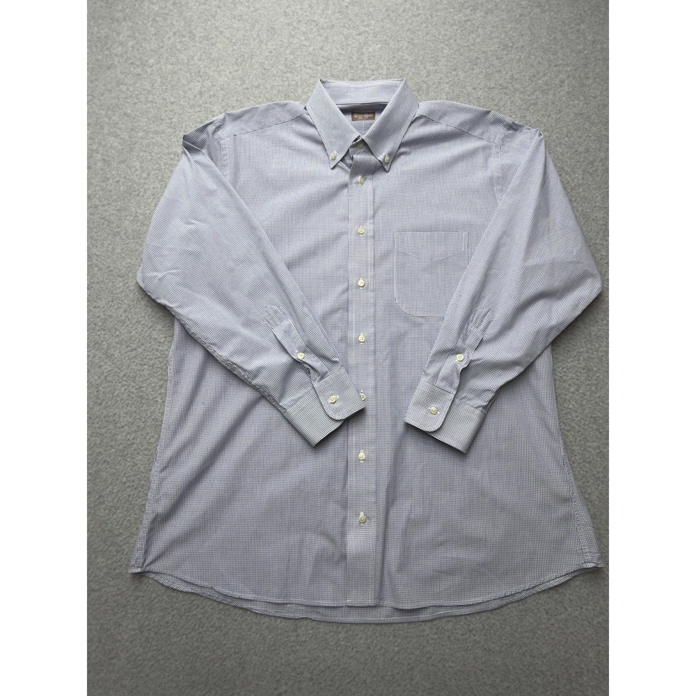 Gitman Bros Dress Shirt Mens 17 32/33 Blue Check Classic Cotton Long Sleeve USA